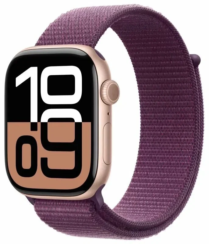 Apple Watch Series 10 46mm Rose Gold Aluminium Case with Plum Sport Loop