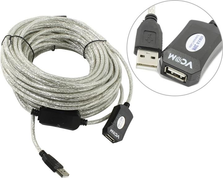 Кабель USB A-F 20m удлинитель активный VCOM VUS7049-20M