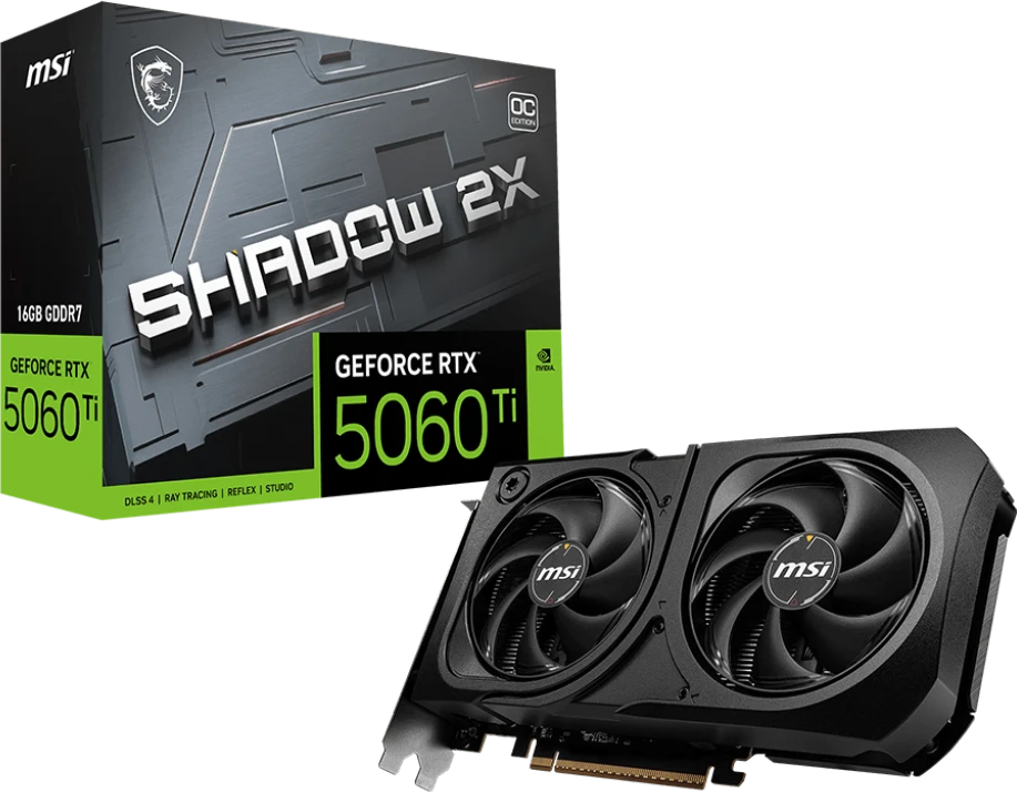 Видеокарта GeForce RTX 5060Ti 16Gb MSI Shadow 2X OC Plus