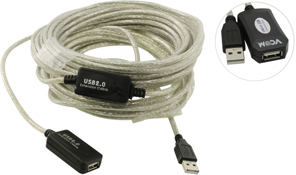 Кабель USB A-F 15m удлинитель активный VCOM VUS7049-15M